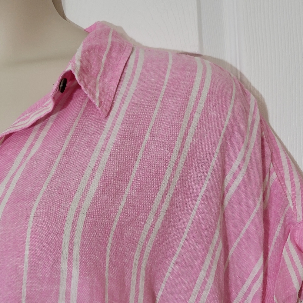 Sonoma Linen Blend Pink Stripe Camp Shirt Plus Size 2x - Picture 3 of 8